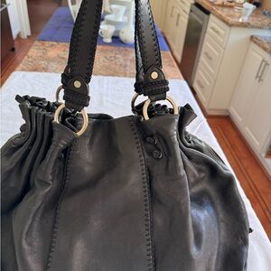 Large soft leather black shoulder bag